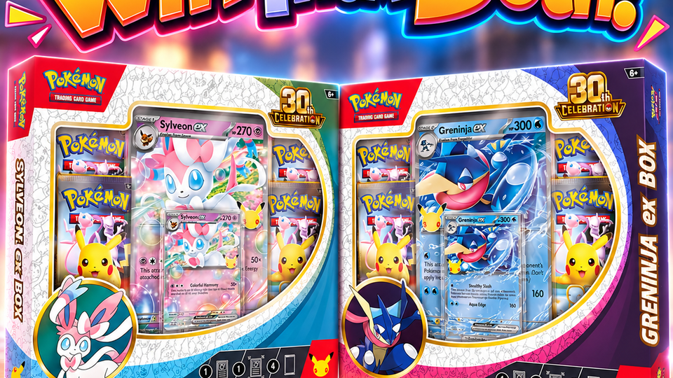 Greninja and Sylveon 30th Anniversary Collection Boxes